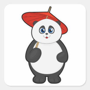 Panda met Umbrella Vierkante Sticker