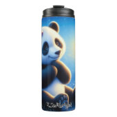 Panda met vlinders in bloemen thermosbeker (Voorkant)