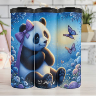 Panda met vlinders in bloemen thermosbeker