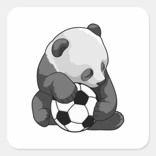 Panda met Voetbal Vierkante Sticker (Voorkant)