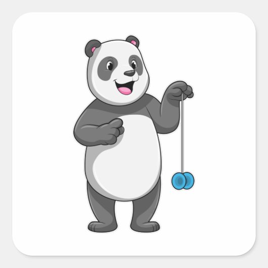 Panda met Yo-yo Vierkante Sticker (Voorkant)