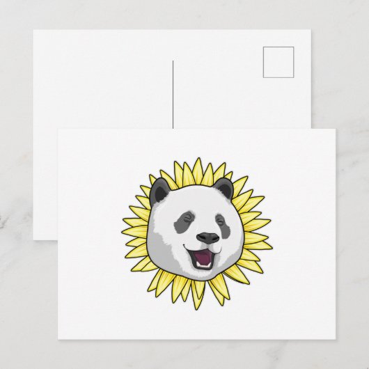 Panda met zonnebloem briefkaart (Voorkant / Achterkant)