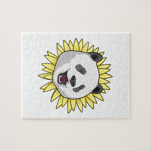 Panda met zonnebloem legpuzzel (Horizontaal)