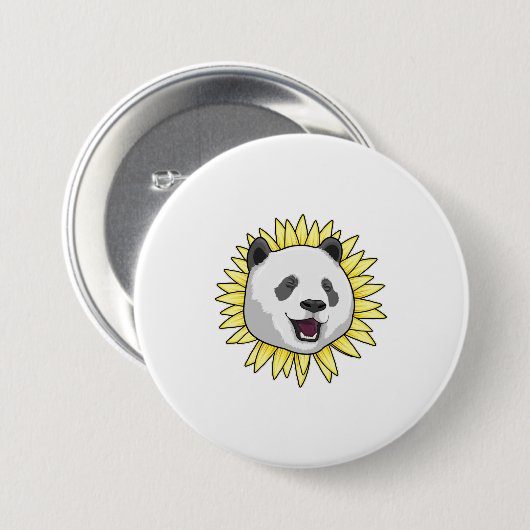 Panda met zonnebloem ronde button 7,6 cm (Voorkant /achterkant)