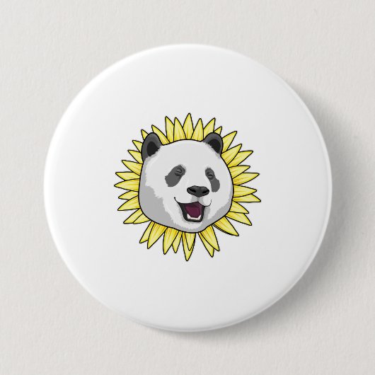 Panda met zonnebloem ronde button 7,6 cm (Voorkant)
