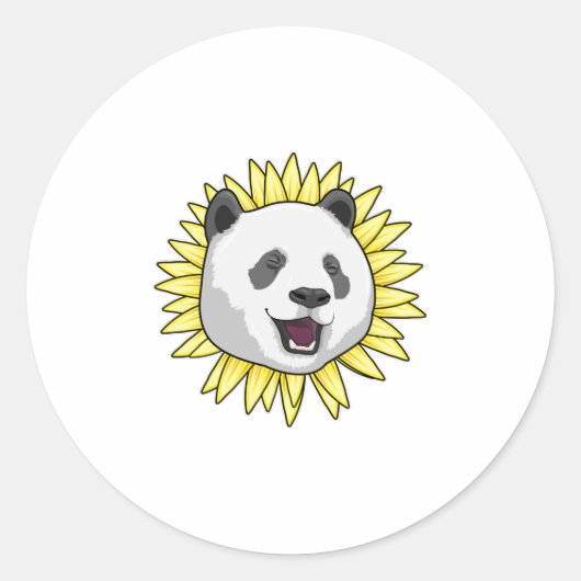 Panda met zonnebloem ronde sticker (Voorkant)