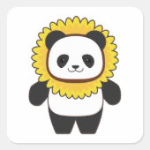 Panda met zonnebloem vierkante sticker (Voorkant)