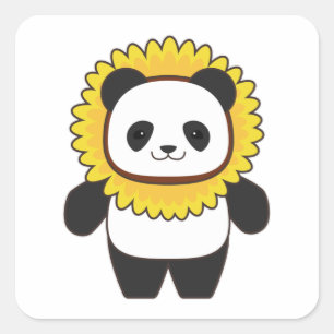 Panda met zonnebloem vierkante sticker