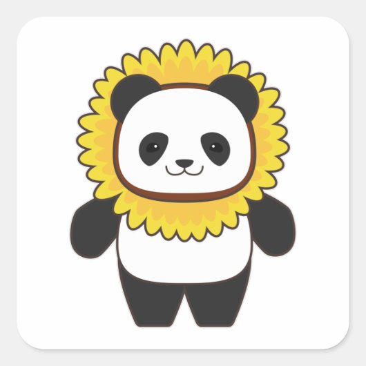 Panda met zonnebloem vierkante sticker (Voorkant)