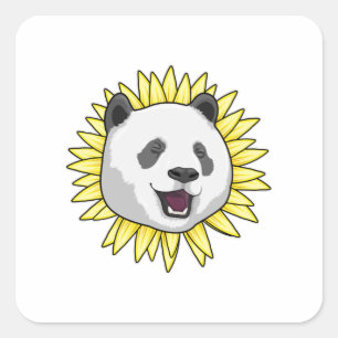Panda met zonnebloem vierkante sticker