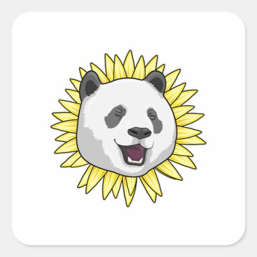Panda met zonnebloem vierkante sticker (Voorkant)