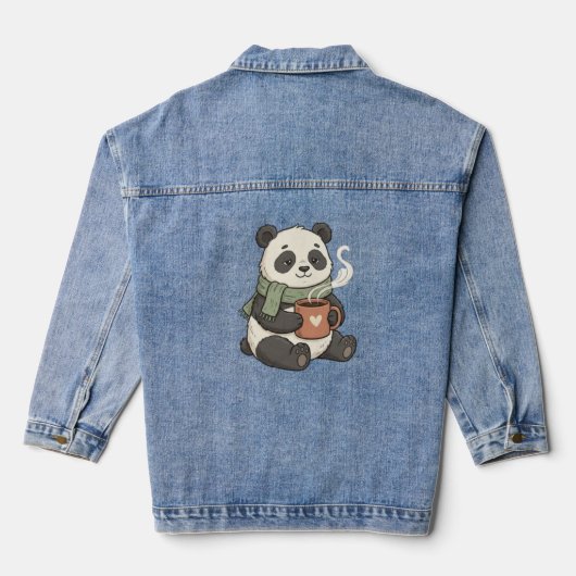 Panda Mignon - Dieren Café Illustratie Denim Jacket (Achterkant)