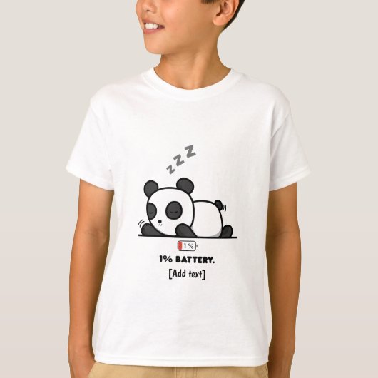 Panda-modus: 1% batterij - Grappige slapende panda T-shirt (Voorkant)