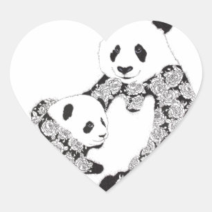 Panda Moeder en Baby Cub Hart Sticker