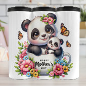 Panda Mom: welp, bloemen, Moederdag Thermosbeker