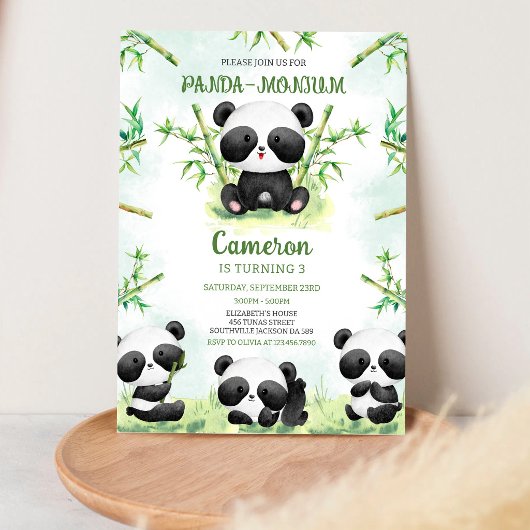Panda-monium Panda verjaardagsuitnodiging Kaart
