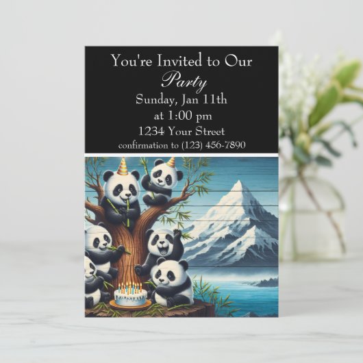 Panda-Monium Verjaardag Bash Kaart (Staand voorkant)