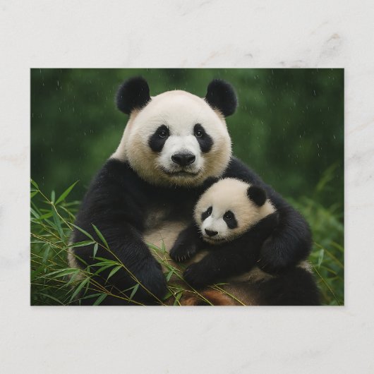 Panda Mother & Cub in Gentle Rain Briefkaart (Voorkant)
