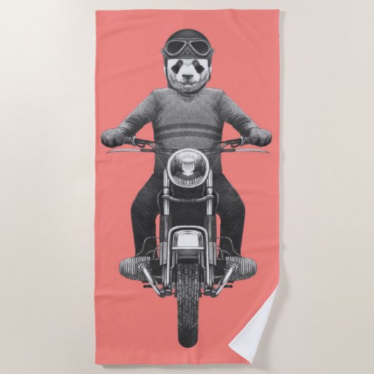 Panda Motorcyle Rider Strandlaken (Voorkant)