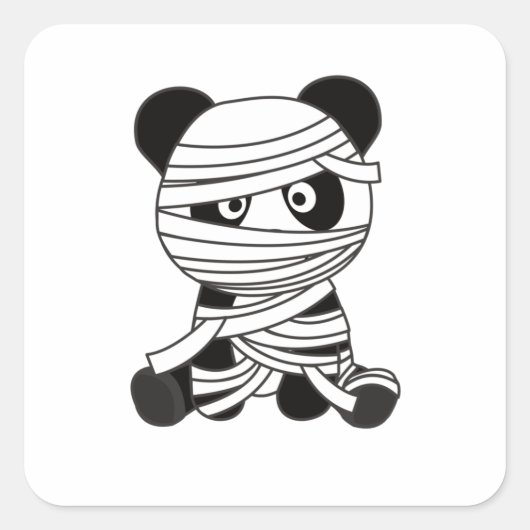 Panda Mummy Pumpkin Pandas Happy Halloween Vierkante Sticker (Voorkant)