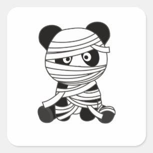 Panda Mummy Pumpkin Pandas Happy Halloween Vierkante Sticker