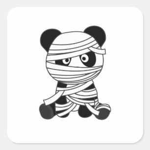 Panda Mummy Pumpkin Pandas Happy Halloween Vierkante Sticker