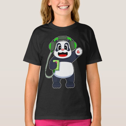 Panda Muzikant Hoofdtelefoon Muziek T-shirt (Voorkant)