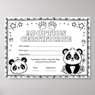 Panda neem een huisdier kleurcertificaat poster