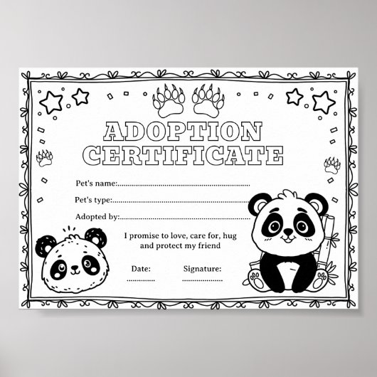 Panda neem een huisdier kleurcertificaat poster (Voorkant)