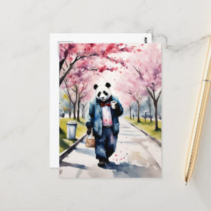 Panda Ochtend Koffiewandeling in de Lente Stad Briefkaart