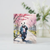 Panda Ochtend Koffiewandeling in de Lente Stad Briefkaart (Staand voorkant)