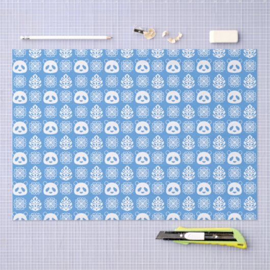Panda Oerwoud impressies op blauw Tissuepapier (Craft)