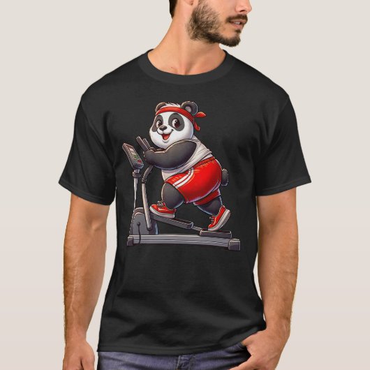 Panda on Elliptical Trainer Gym Fitness Workout Tr T-shirt (Voorkant)
