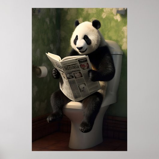 Panda on Toilet Print, Funny Bathroom Wall Art Poster (Voorkant)