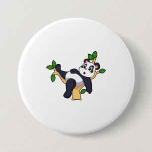 Panda op boom ronde button 7,6 cm