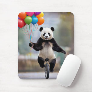 Panda op een eenwieler met ballonboeket muismat