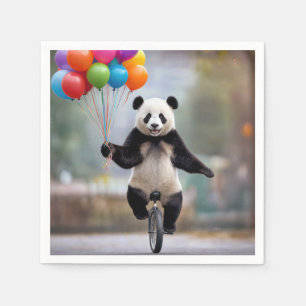Panda op een eenwieler met ballonnenboeket servet