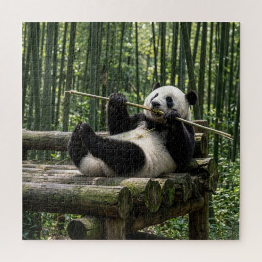Panda op een houten platform legpuzzel (Verticaal)