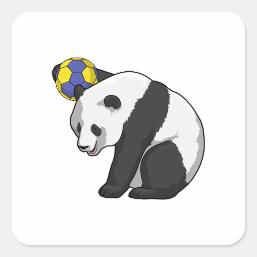 Panda op Handball Sports Vierkante Sticker (Voorkant)