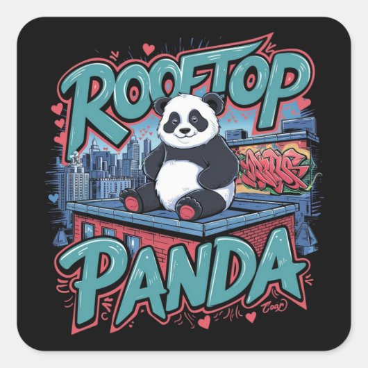 Panda op het dak vierkante sticker (Voorkant)