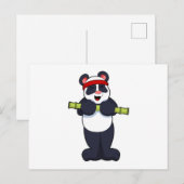 Panda op het werk uit met Bamboe Weight Briefkaart (Voorkant / Achterkant)