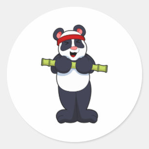 Panda op het werk uit met Bamboe Weight Ronde Sticker