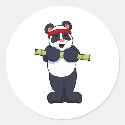 Panda op het werk uit met Bamboe Weight Ronde Sticker (Voorkant)