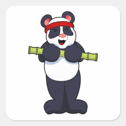 Panda op het werk uit met Bamboe Weight Vierkante Sticker (Voorkant)