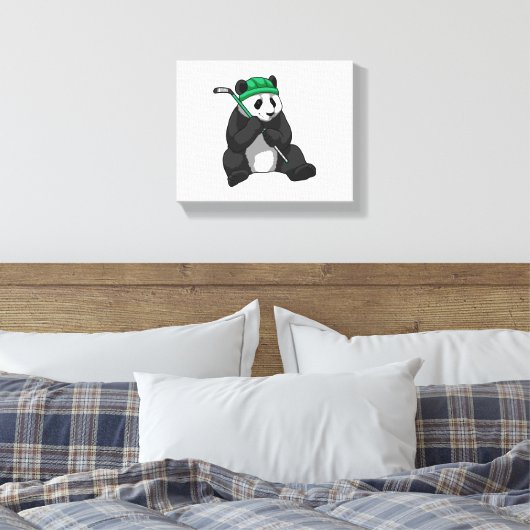 Panda op ijshockey met ijshockeystick canvas afdruk (Insitu (Slaapkamer))