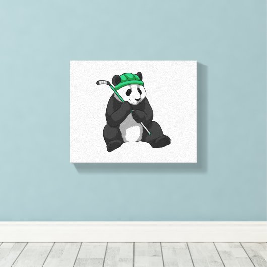 Panda op ijshockey met ijshockeystick canvas afdruk (Insitu (Houten vloer))