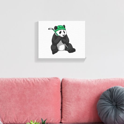 Panda op ijshockey met ijshockeystick canvas afdruk (Insitu (Woonkamer))