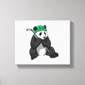 Panda op ijshockey met ijshockeystick canvas afdruk (Voorkant)