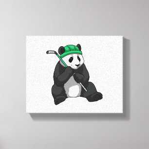 Panda op ijshockey met ijshockeystick canvas afdruk