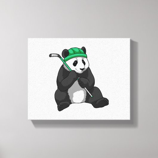 Panda op ijshockey met ijshockeystick canvas afdruk (Voorkant)